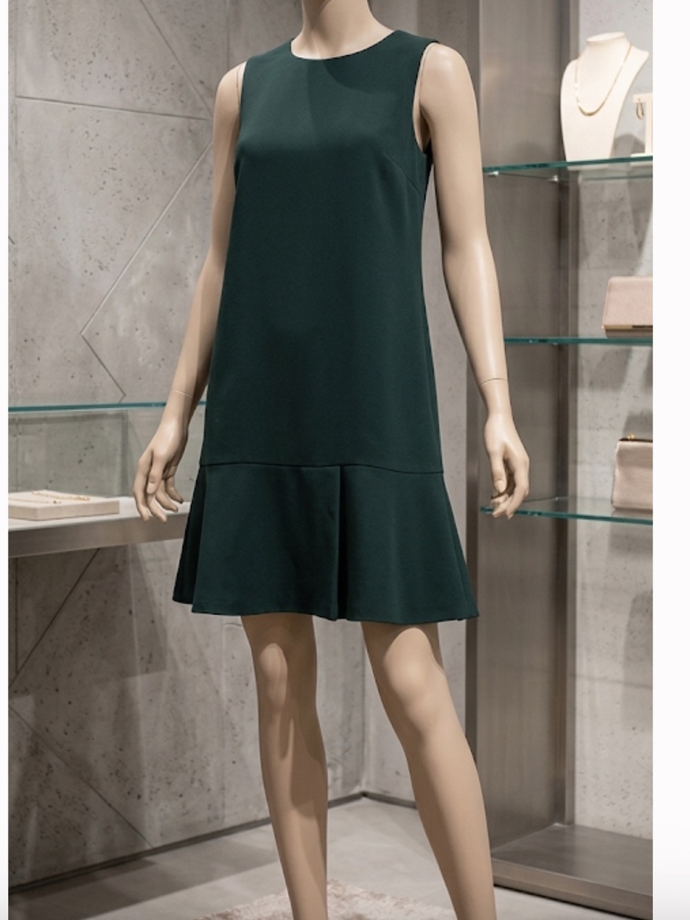 NWT Babaton Arsha Sleeveless Mini Dress Drop Waist Peplum Dark Forest Green